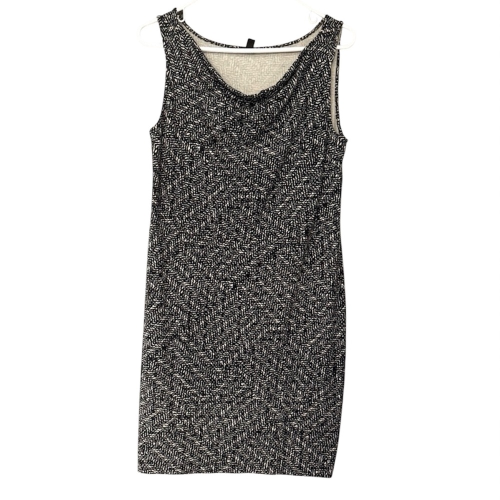 Ann Taylor Womens Black White Chevron Cowl‎ Neck Sleeveless Sheath Dress Size M